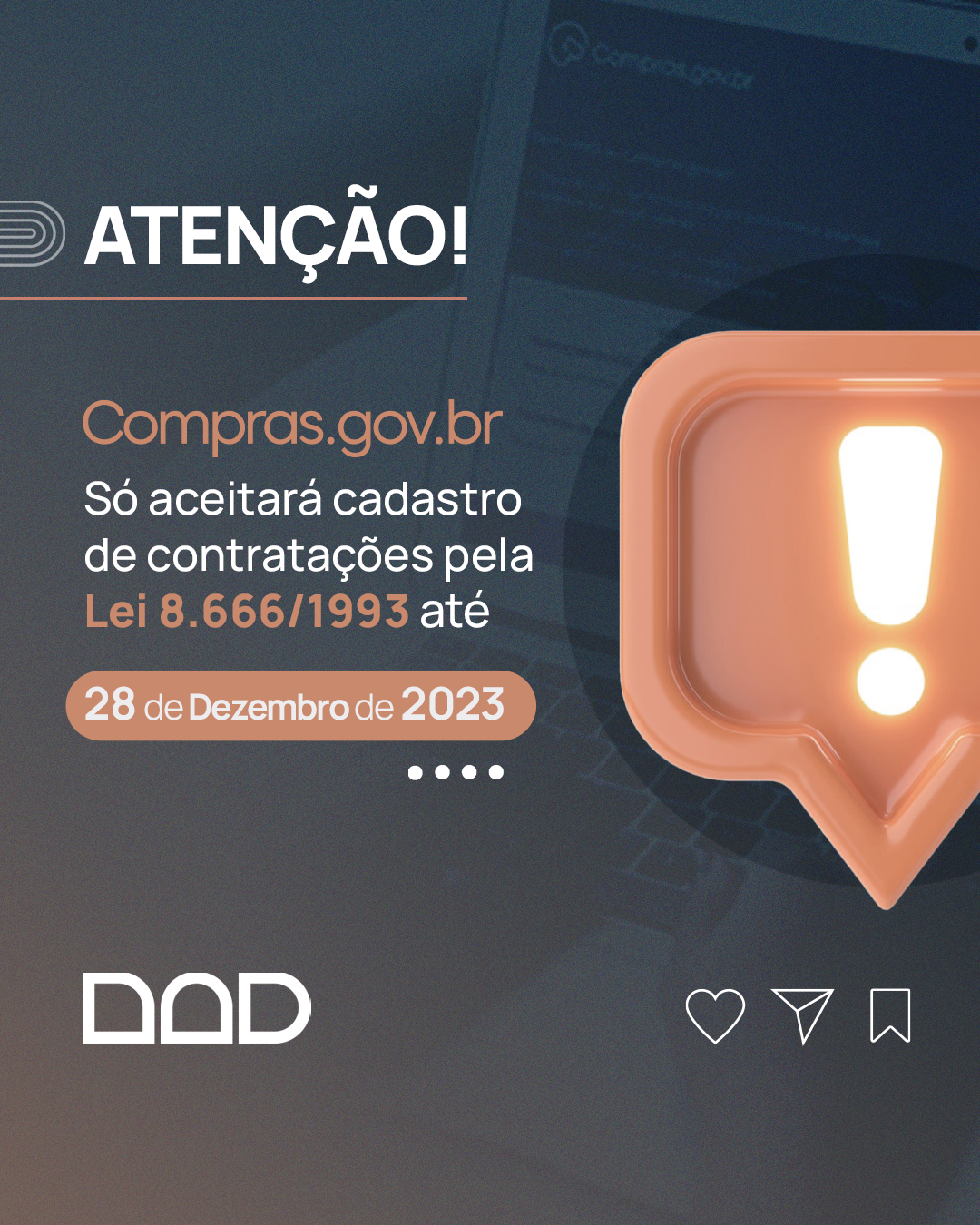 Compras.gov.br só aceitará cadastro de contratações pela Lei 8.666/1993 até 28 de dezembro de 2023.